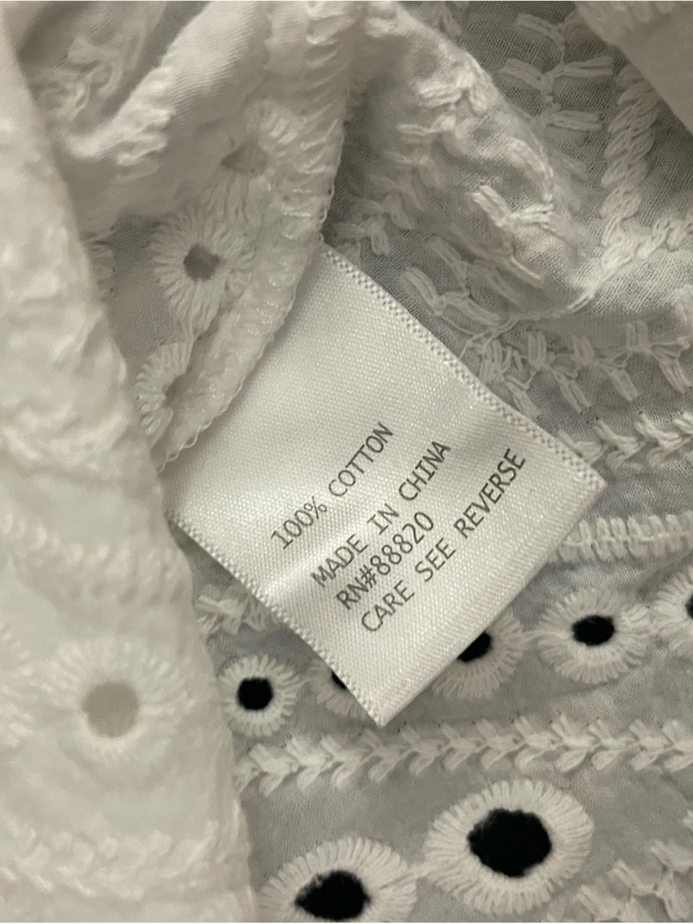 ANNE CARSON Women’s White Eyelet Tie-Neck Peasant Blouse Top Casual Size Small - Picture 5 of 7